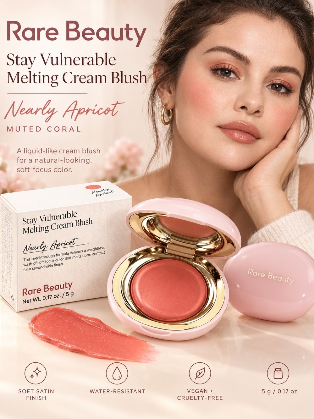 Rare Beauty Stay Vulnerable Melting Cream Blush - Nearly Apricot (Muted Coral)